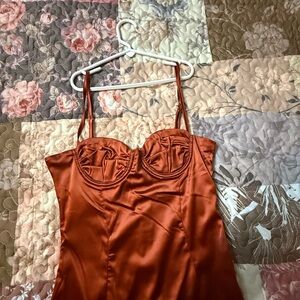 Fashion Nova Rust Satin Slip Dress